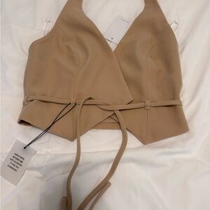 Lovers + Friends Tan V-Neck Wrap Top and skirt